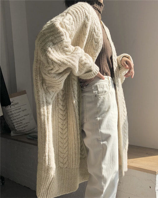 elveswallet Retro simple thickened loose twist long knitted cardigan