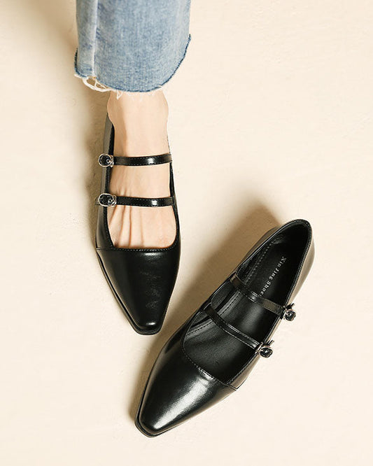 elveswallet One-line buckle flat Mary Jane shoes