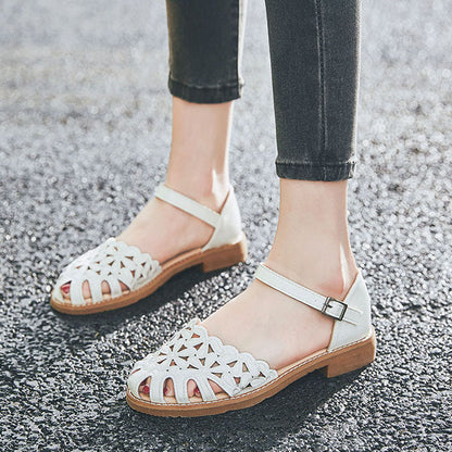 elveswallet Retro Round Toe Sewing Buckle Sandals