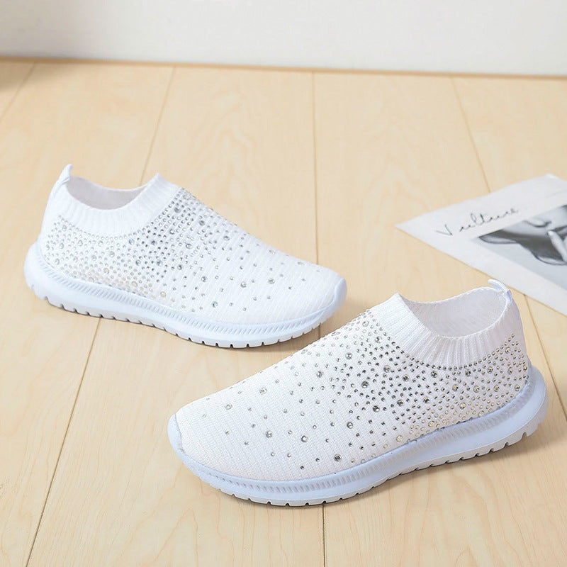 elveswallet Rhinestones Hollow Out Knit Sneakers