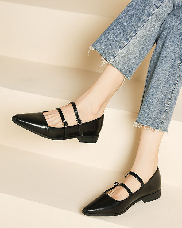 elveswallet One-line buckle flat Mary Jane shoes