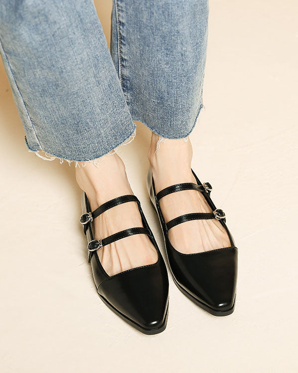 elveswallet One-line buckle flat Mary Jane shoes