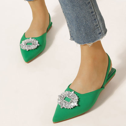 elveswallet Pointed Toe Rhinestones Flat Sandals