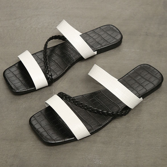 elveswallet Colorblock Cross Strap Flat Slippers