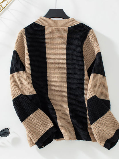 elveswallet Loose vertical striped button-down knitted cardigan