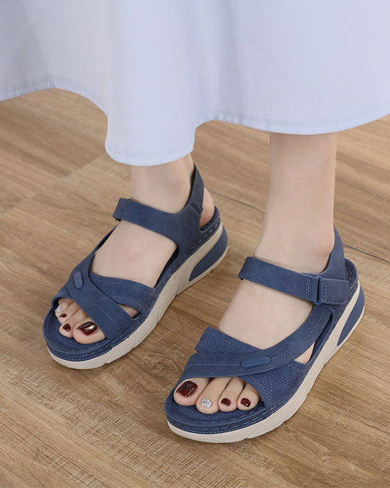 elveswallet Comfortable platform Velcro stitching sandals