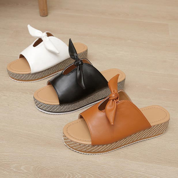 elveswallet Colorblock Bows Lightweight Platform Slippers