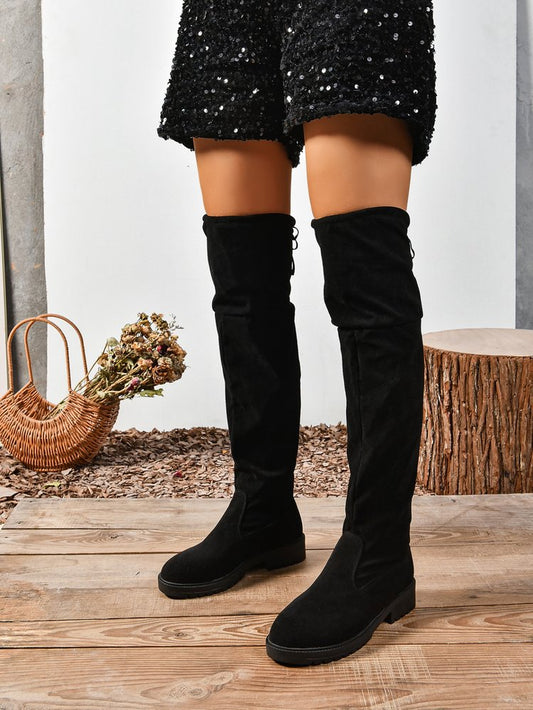 elveswallet Black elastic flat over-the-knee boots