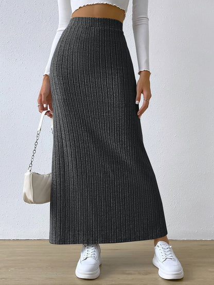 elveswallet CozyKnit High-waisted slim-fitting side slit knitted long skirt