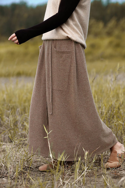 elveswallet 100% Pure Wool High-Waisted Pockets A-line Skirt