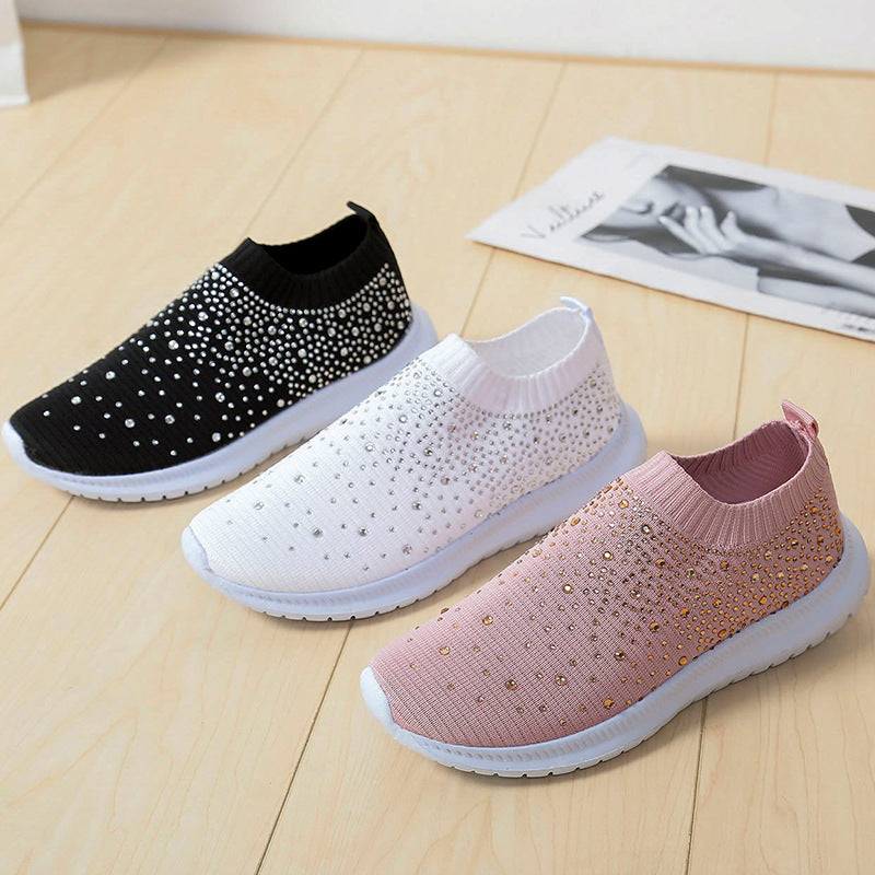 elveswallet Rhinestones Hollow Out Knit Sneakers