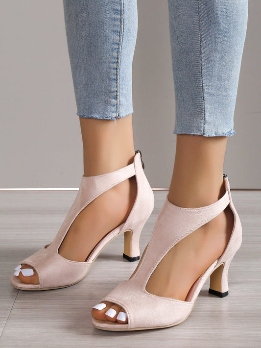 elveswallet Back Zipper Peep Toe High Heel Sandals