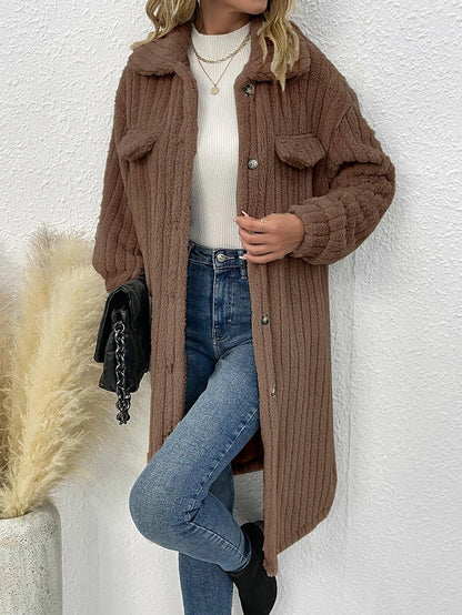 elveswallet Plush lapel long sleeve long coat