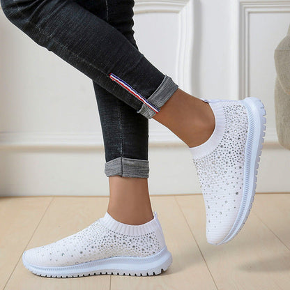 elveswallet Rhinestones Hollow Out Knit Sneakers