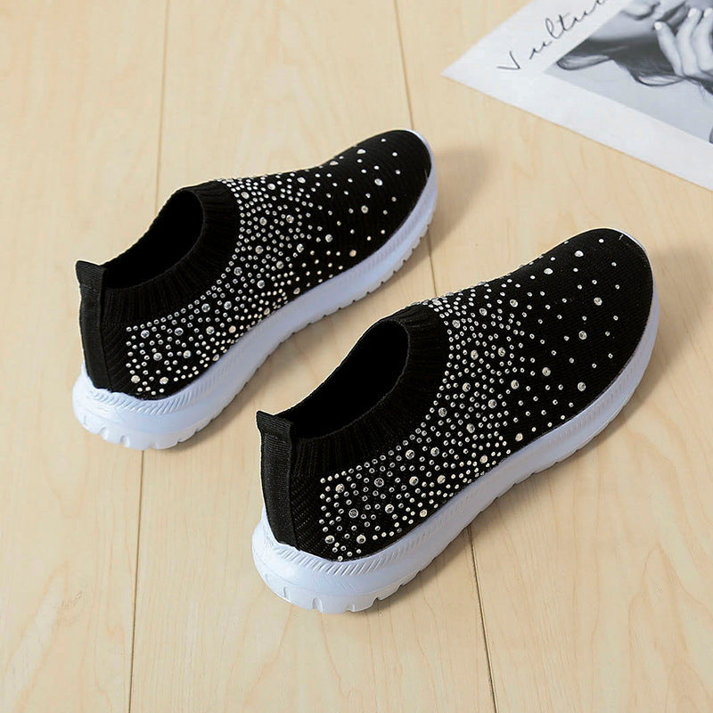 elveswallet Rhinestones Hollow Out Knit Sneakers