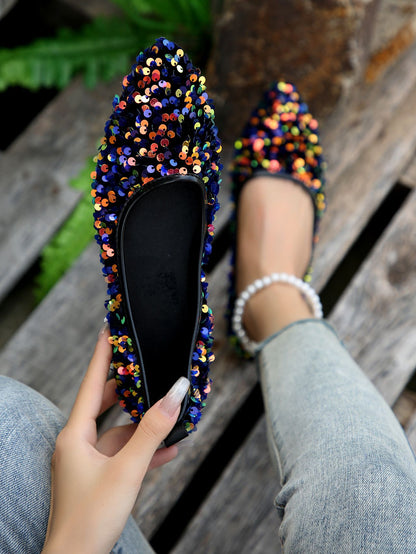 elveswallet Colorful Sequin Shallow Mouth Flat Ballet Flats