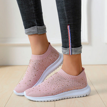 elveswallet Rhinestones Hollow Out Knit Sneakers