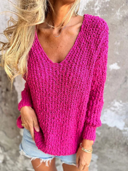 elveswallet Chunky knitted V-neck cozy long-sleeved sweater