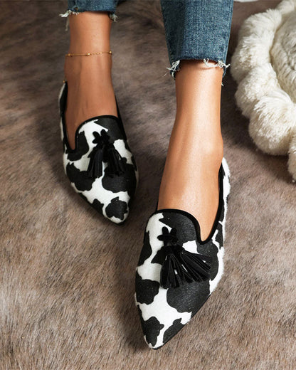 elveswallet Pointed-toe Fringe Leopard Contrast Mules