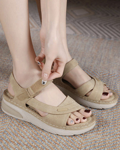 elveswallet Comfortable platform Velcro stitching sandals