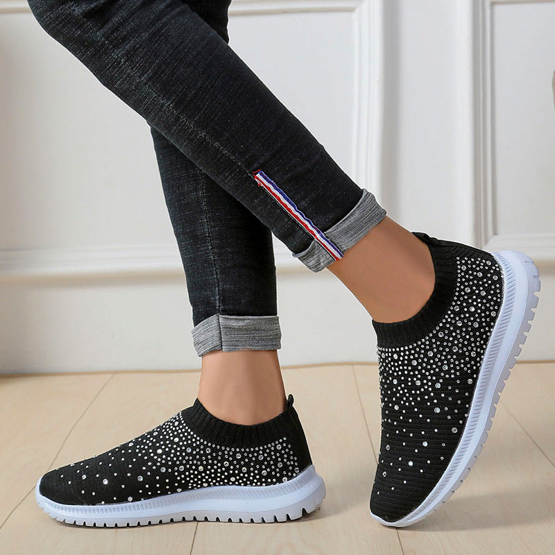 elveswallet Rhinestones Hollow Out Knit Sneakers