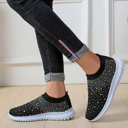 elveswallet Rhinestones Hollow Out Knit Sneakers