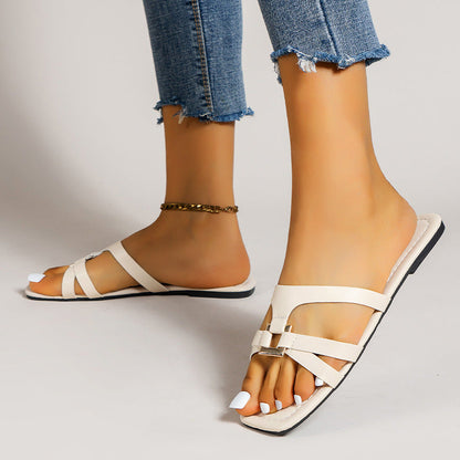 elveswallet Chic Flat Square toe Sandals