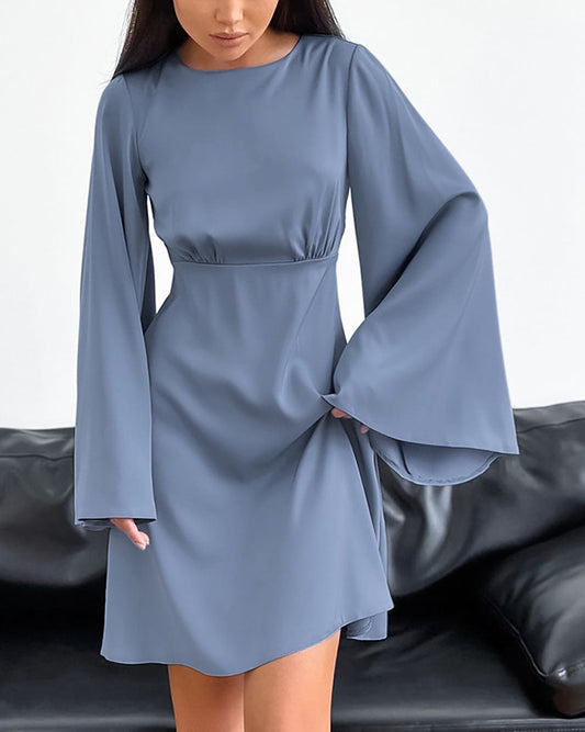 elveswallet Satin Flared Sleeve Backless Dress