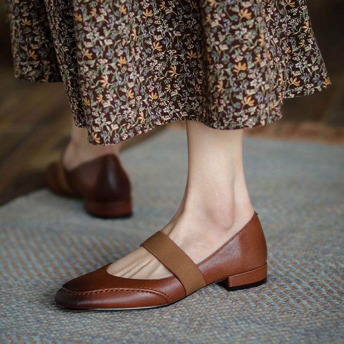 elveswallet Retro Mary Jane Slim Toe Strap Flats