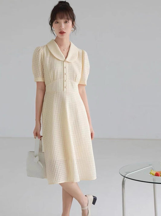 Vintage Yellow French Summer Dresses Woman  Puff Sleeve Chic and Elegant Square Collar Ropa Mujer Talla Grande