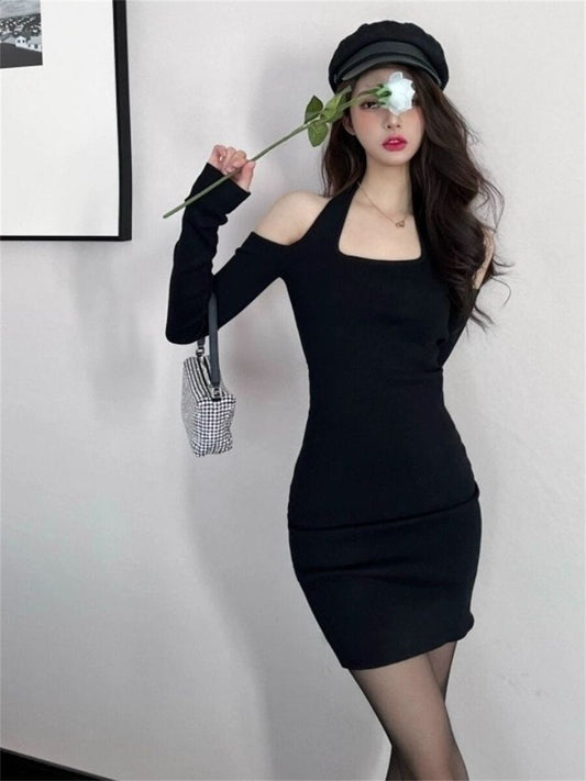 Woman Spring Autumn Style Bodycon Dress Female Sexy Off Shoulder Halter Collar Sheath Dress Vestidos SS166