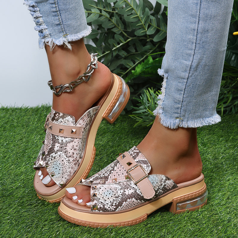 elveswallet Rivet PU Wedges Bling Slippers