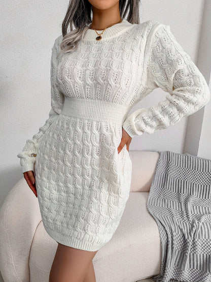 elveswallet O Neck Casual Twist Waist Sweater Dress