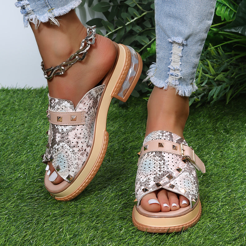 elveswallet Rivet PU Wedges Bling Slippers