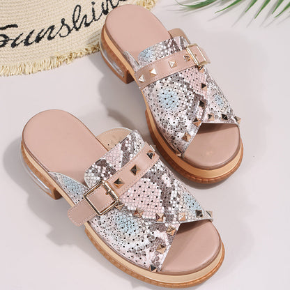 elveswallet Rivet PU Wedges Bling Slippers