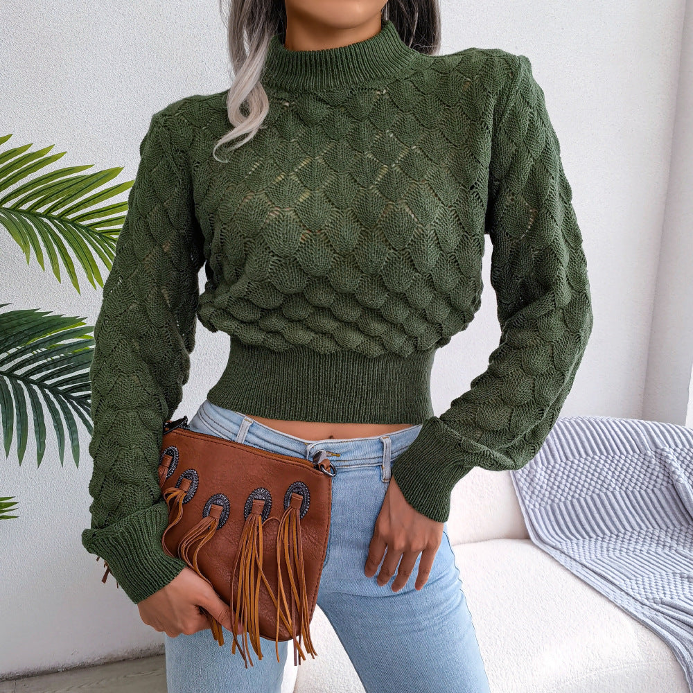 elveswallet Diamond Cutout Chic Crop Knit Sweater