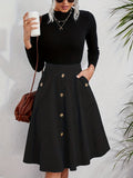 elveswallet  Solid Button Decor Aline Skirt, Elegant High Waist Swing Skirt, Women's Clothing