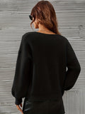 Ribbed Knitted Pullover Top, Casual V Neck Long Lantern Sleeve Sweater For Fall & Winter, Women's Clothing
