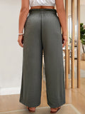 elveswallet  Plus Size Casual Pants, Women's Plus Plain High Rise Elastic Medium Stretch Wide Leg Pants