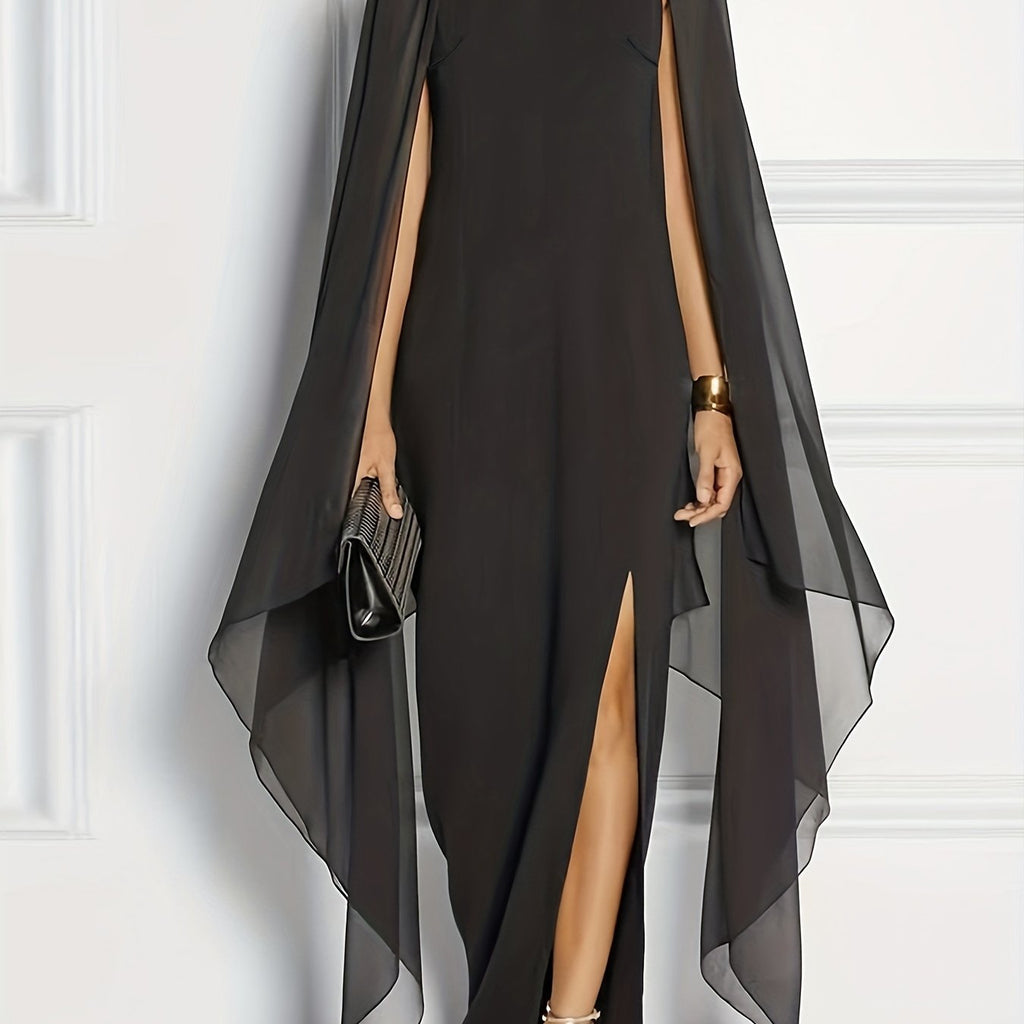 Solid Split Chiffon Sleeveless Evening Dress, Elegant Shawl Spring & Summer Maxi Dress, Women's Clothing