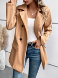 elveswallet  Belted Double Breasted Pocket Trench Coat, Casual Lapel Neck Long Sleeve Coat, Women's Clothing