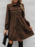 elveswallet  Casual Solid Button Down Dress, Turn Down Collar Long Sleeve Dress For Fall & Winter, Women's Clothing