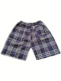 elveswallet  Casual Cotton Plaid Loose Fit Elastic Waist Shorts, Men's Clothes For Summer Beach Vacation