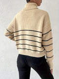 elveswallet  Striped Turtle Neck Pullover Sweater, Casual Long Sleeve Drop Shoulder Sweater, Women's Clothing
