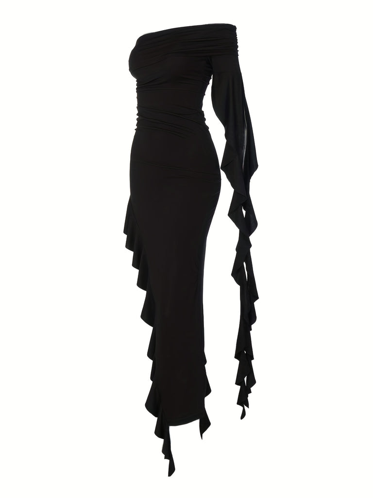 elveswallet  Off Shoulder Asymmetrical Hem Dress, Elegant Dress For Party & Banquet, Women's Clothing