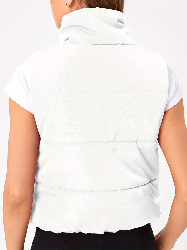 elveswallet  Solid High Neck Vest, Casual Zip Up Sleeveless Versatile Vest, Women's Clothing