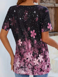 elveswallet  Plus Size Casual T-shirt, Women's Plus Sakura Print Short Sleeve Round Neck Tee