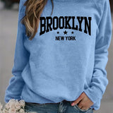 elveswallet  Brooklyn Print Sweatshirt, Long Sleeve Crew Neck Casual Sweatshirt For Winter & Fall, Women's Clothing
