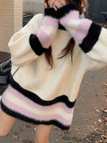 Color Block Drop Shoulder Sweater, Casual Long Sleeve Sweater For Fall & Winter, Women's Clothing