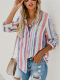elveswallet  Casual Striped Shirt, Button Up Top For Spring & Fall, Women's Clothing